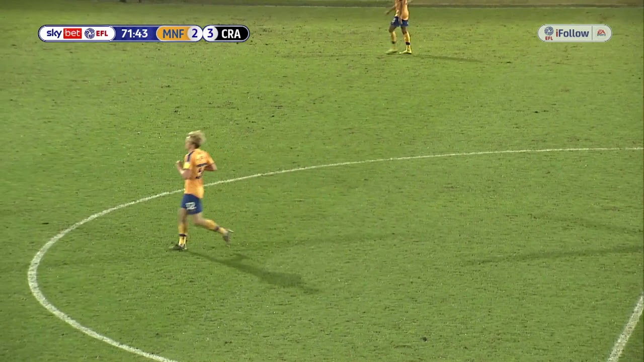 George Lapslie scores the second goal against Crawley
