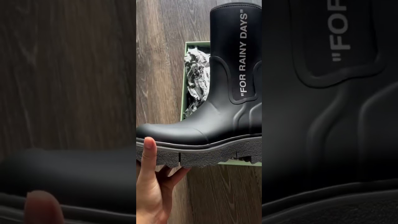 unbox my off white rain boots with me🥰 #explore #unboxing #fyp #rain #designer