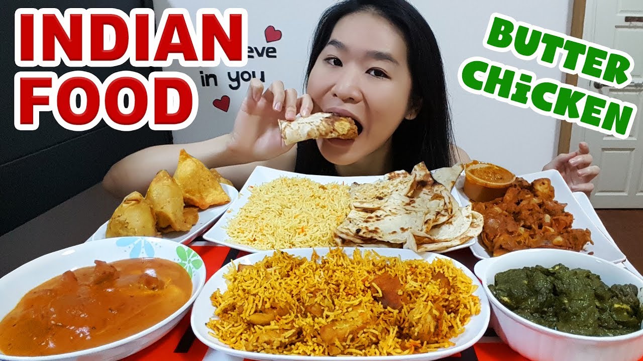 Пир индийской еды! Курица в масле, наан, бириани, карри, самоса и палак панир • Шоу Mukbang Eatin...