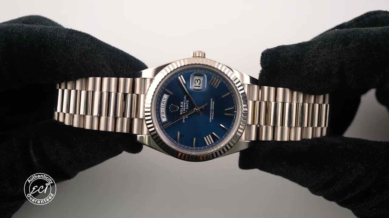 Rolex 228239 Day-Date 40 mm 18K White Gold Blue Bevelled Roman Dial Box and Papers 2025