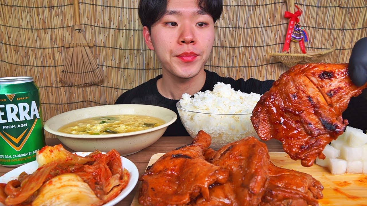 자메이카통다리치킨! 치밥엔 김치가 있어야합니다..! 계란국에 밥말아 마무리!! BBQ WHOLE LEG CHICKEN KIMCHI KOREAN FOOD ASMR MUKBANG.