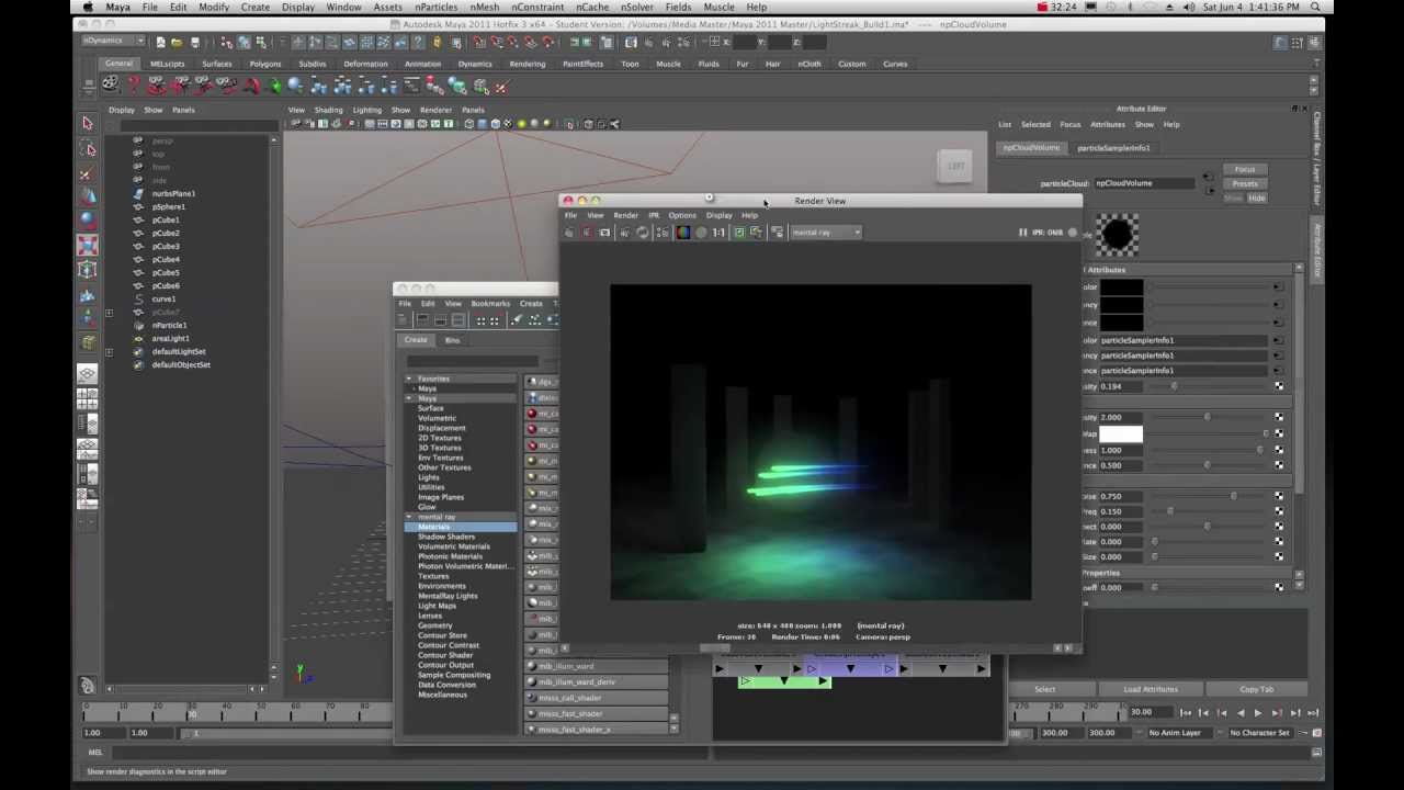 Maya 2011 Create Light Streaks Mental Ray Final Gather Tutorial by Stuart Christensen