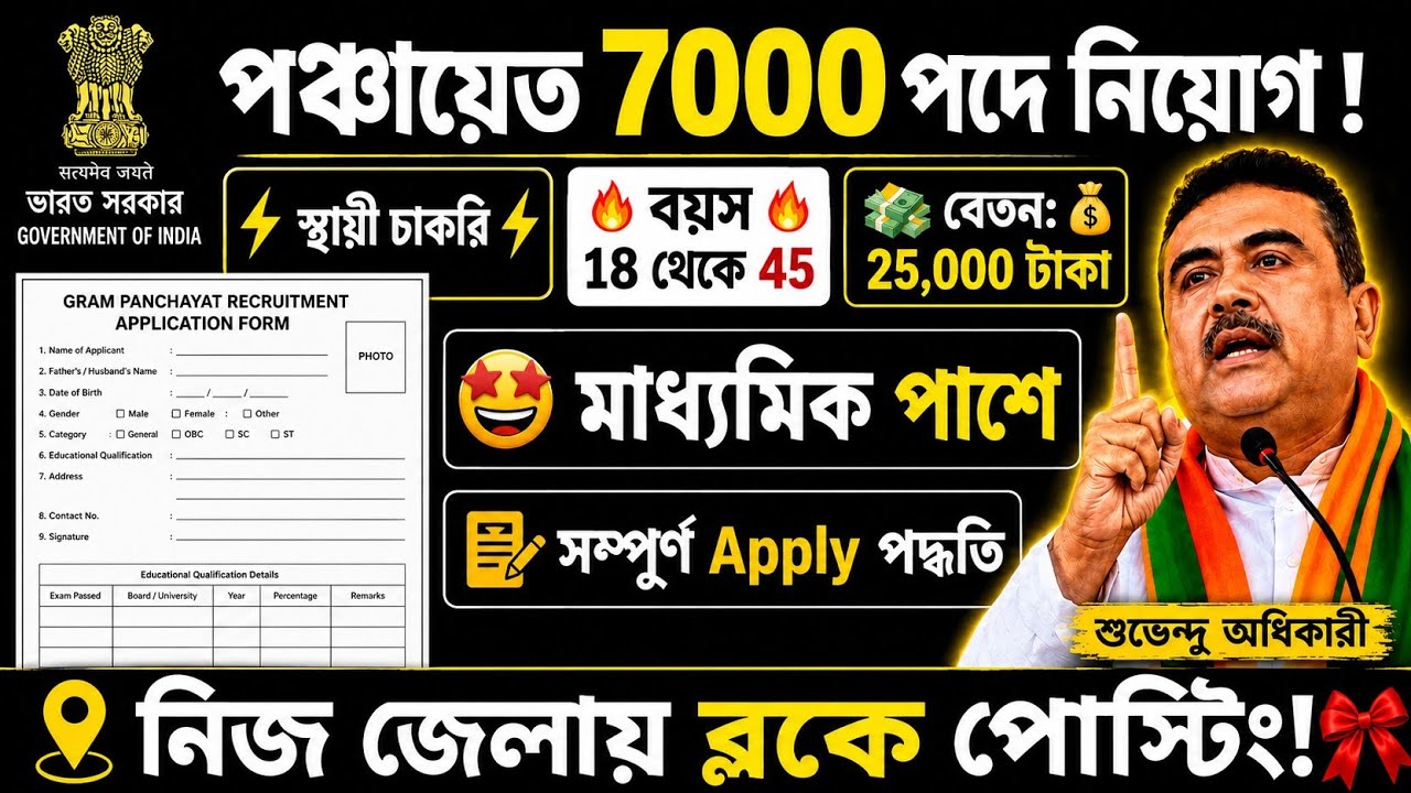 😱গ্রাম পঞ্চায়েতে 7000 পদে নিয়োগ শুরু হল🔥WB Gram Panchayat Recruitment 2026💥#job#wb 