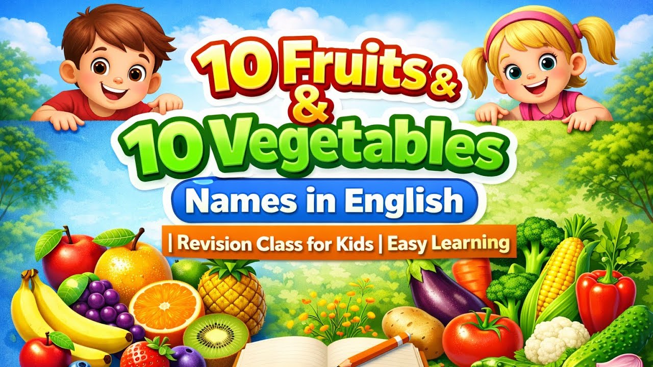 10 Fruits and 10 Vegetables Names in English | Revision Class for Kids | Easy Learning