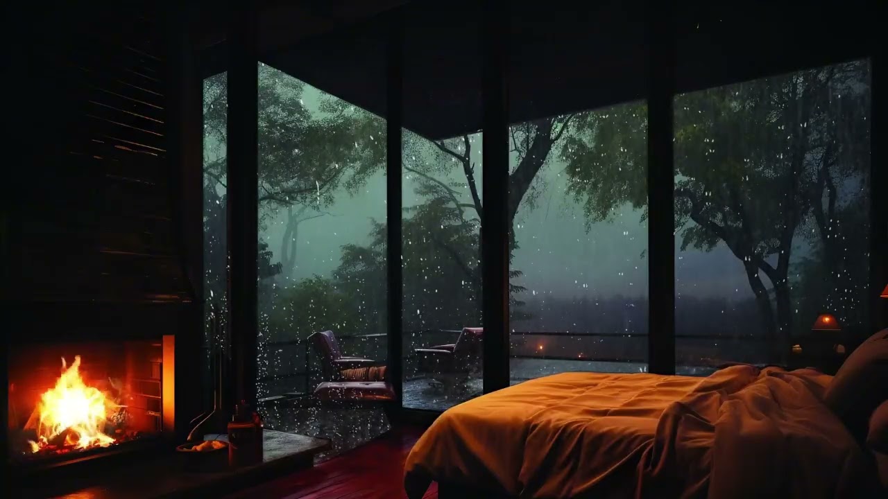 ASMR Piano and Rain Sounds Inside Cozy Bedroom Ambience for Deep Sleep and Relax 🌙