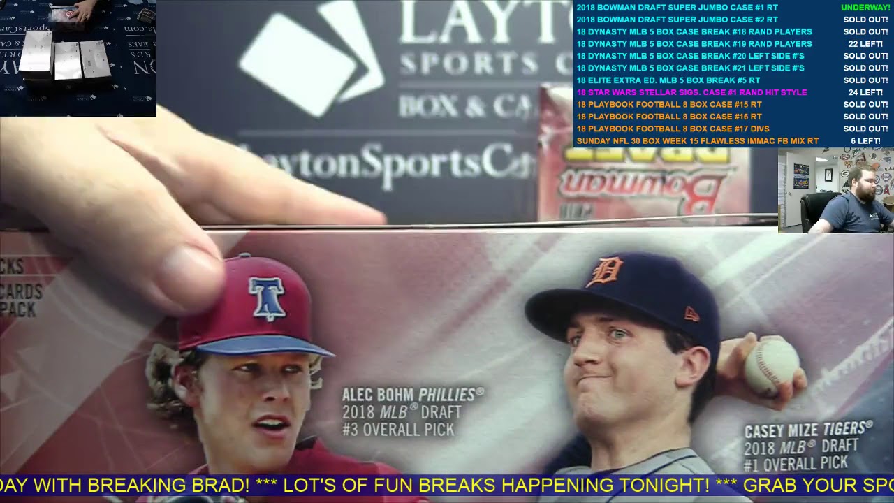 2018 Bowman Draft Baseball Super Jumbo 6 Box Case Break #1