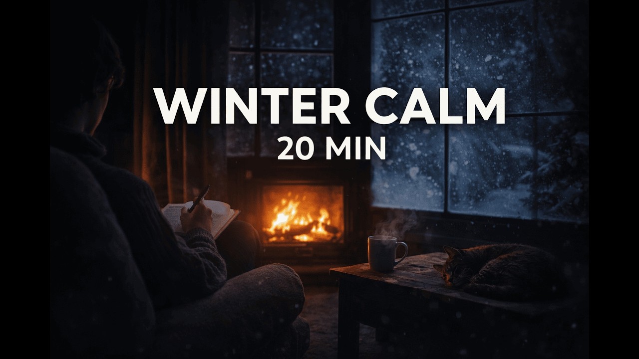 Winter Calm Fireplace & Soft Piano | 20 Min Cozy Night Ambience