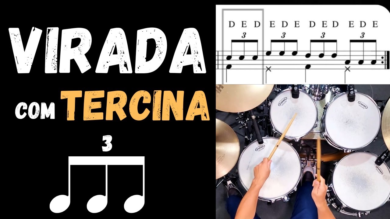 Virada de bateria para iniciantes - VIRADA COM TERCINA  passo a passo com partitura.
