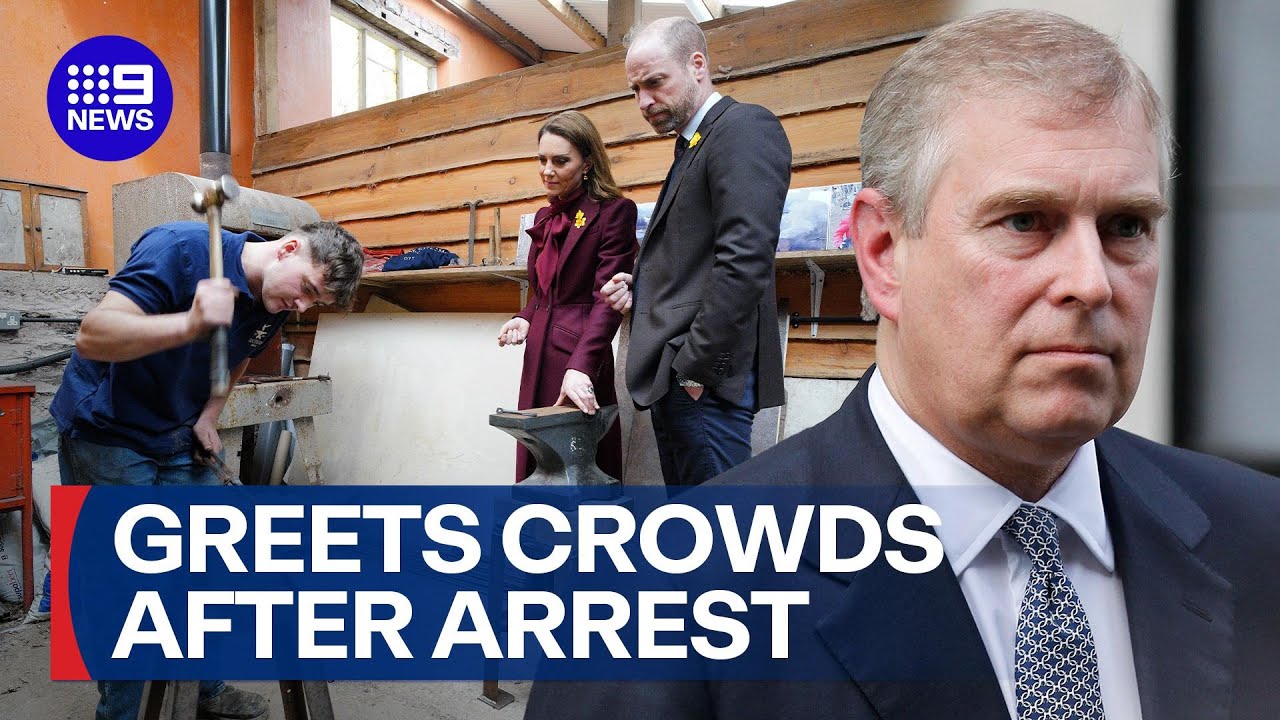 Prince and Princess of Wales greet crowds following Andrew’s public arrest | 9 News Australia