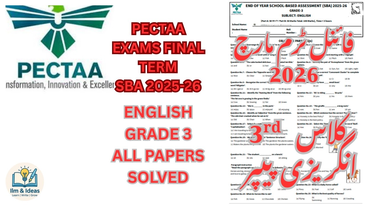 GRADE 3 ENGLISH PAPER PECTAA SBA END OF YEAR/ FINAL TERM 2025-26