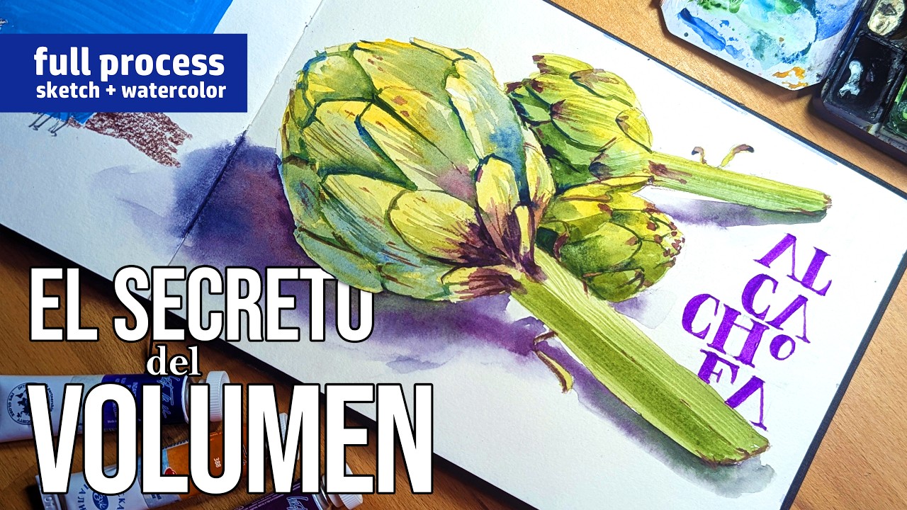 Cómo dar VOLUMEN en ACUARELA: Tutorial paso a paso (Alcachofas) - VOLUME in WATERCOLOR: artichokes