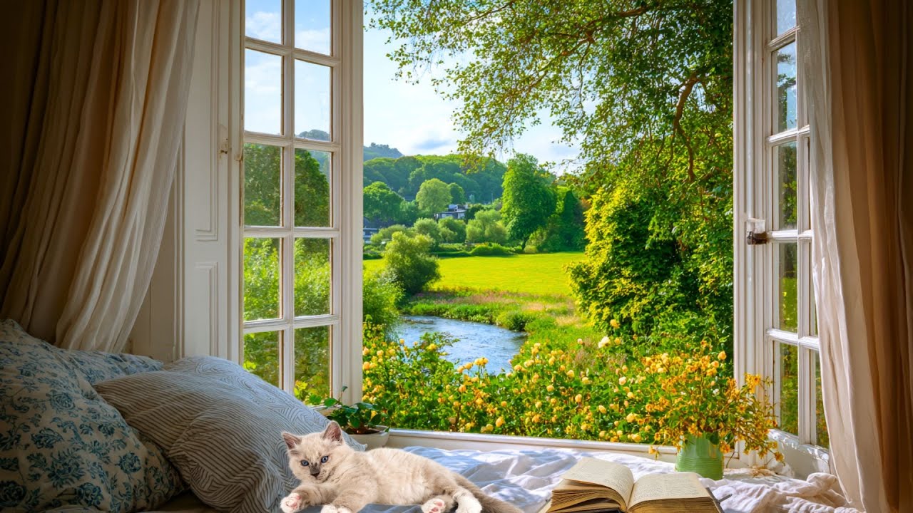 Lazy Afternoon with Open Summer Window 🌼🐱 River Sounds & Birds &ndash; Perfect Escape for Stress Relief 😴