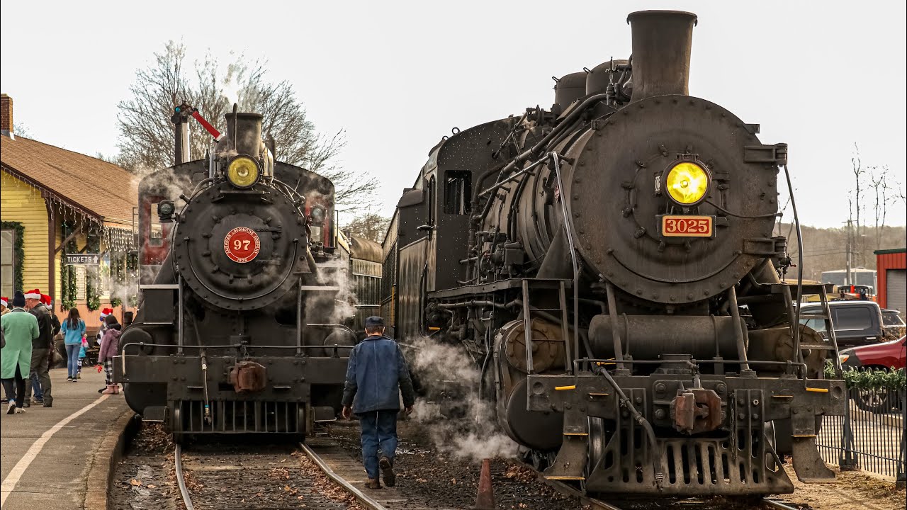 Three Iron Horses Trotting Down the Valley Line on the North Pole Express