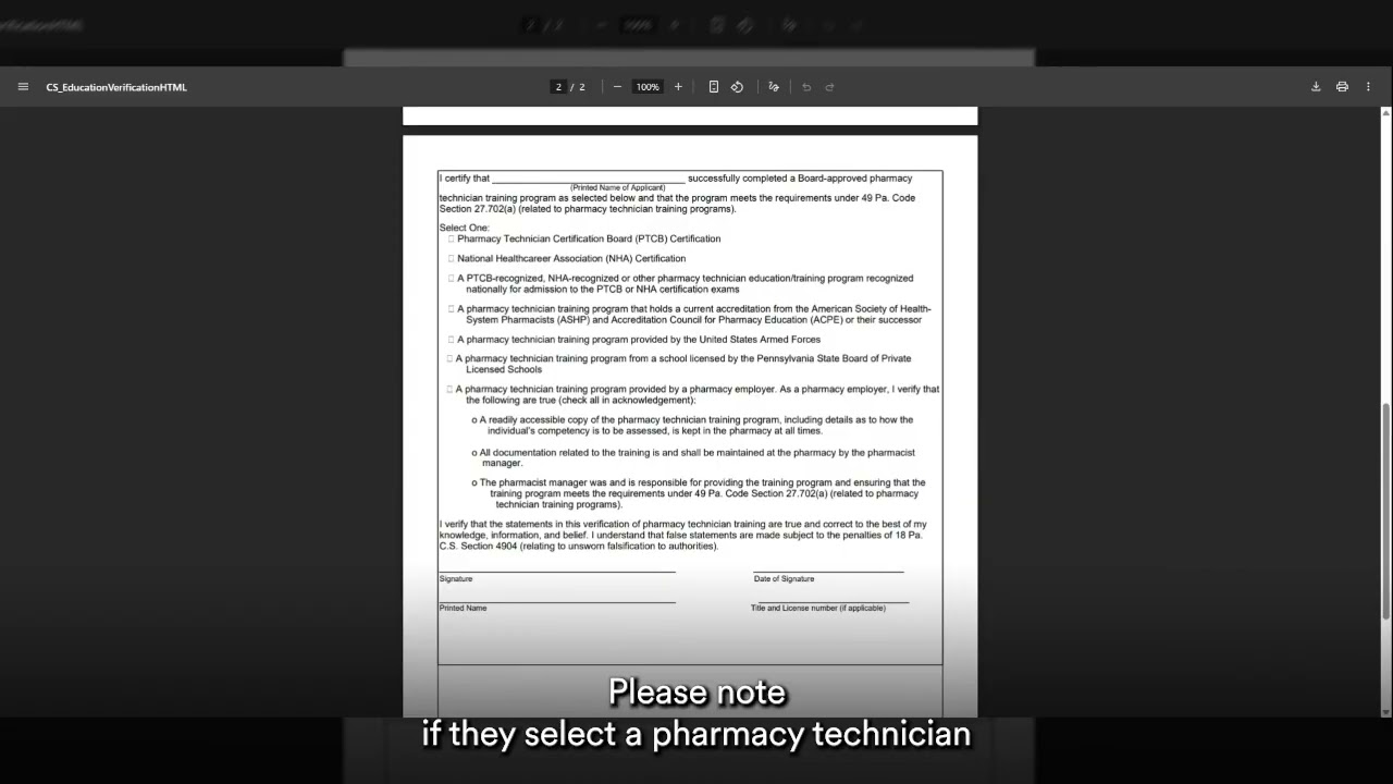 Instruction Video Pharmacy Technician Registration