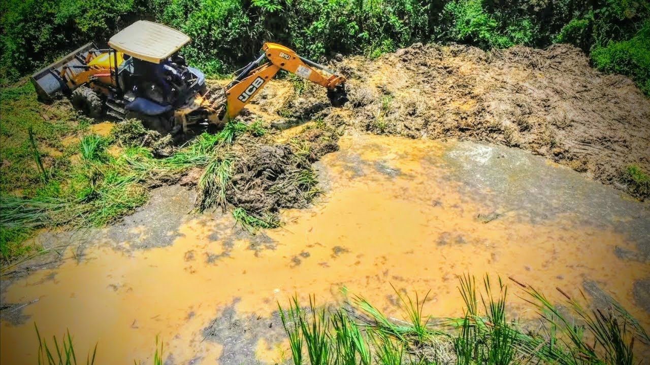 Trabalho no Brejo, Limpeza de Taboa Com Retroescavadeira JCB