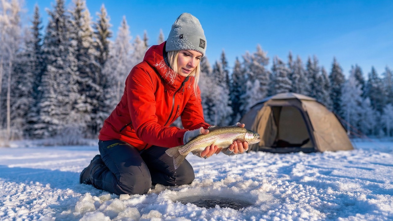 24 Hours Alone in Alaska - Ice Fishing & Winter Camping