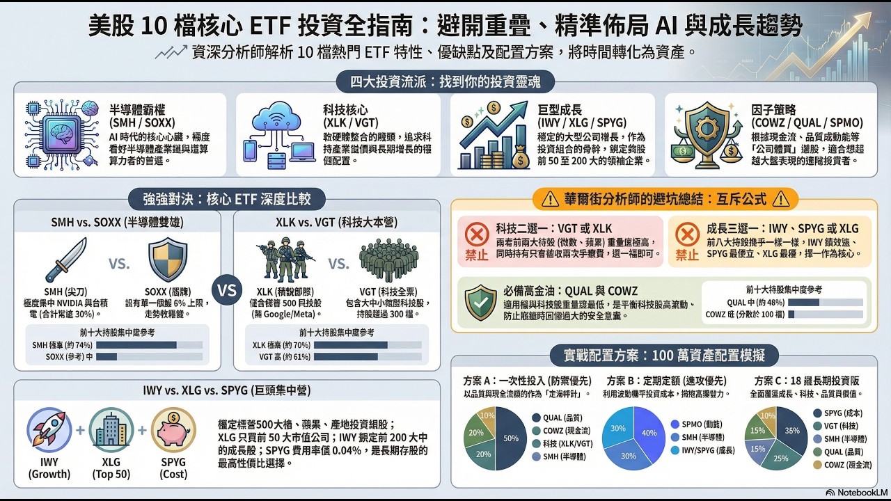 如何從零開始配置這十檔2026美股ETF？SMH、IWY、XLK、COWZ、QUAL、XLG、SPYG、SPMO、SOXX、VGT #投資理財 #投資 #熱門 #投資心法 #分享 #推薦 #美股ETF