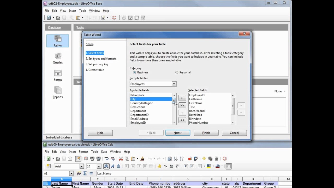 LibreOffice Base (02) Create a Table with the Table Wizard