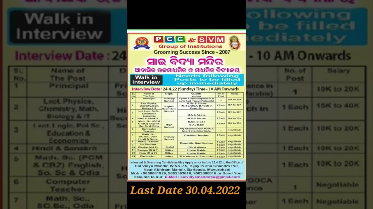 school jobs, odisha jobs, private jobs , walk in interview jobs, walk in interview ODISHA, shorts