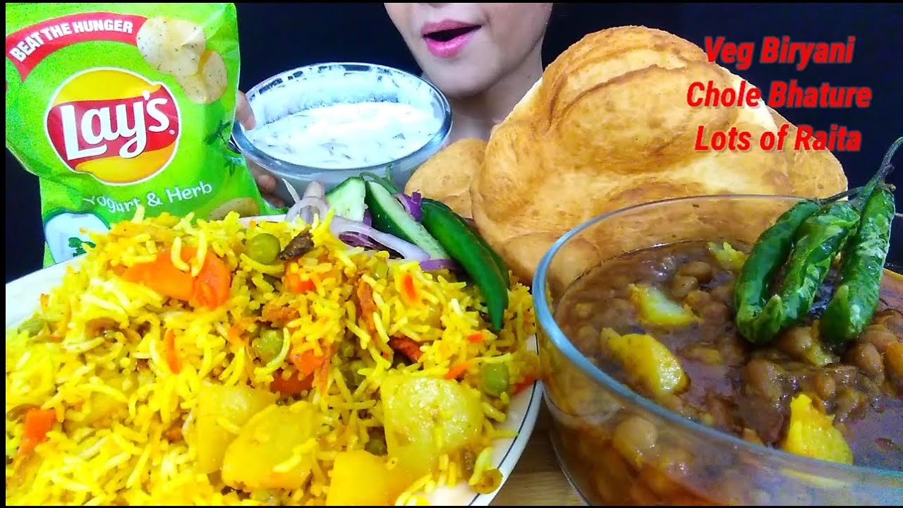 ASMR:Eating Veg Biryani with lots of Raita & Chole Bhature | Amritsari Chole Bhature | Eating Show