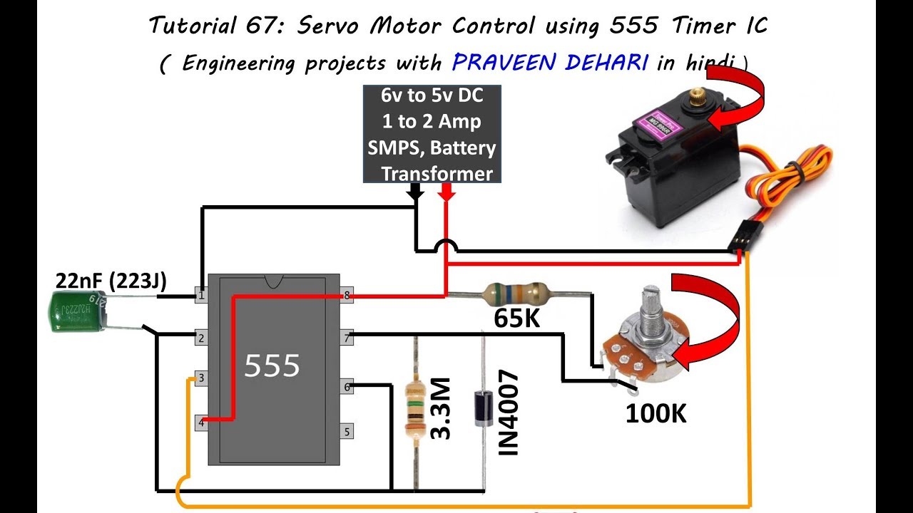 Servo Motor Control using 555 Timer IC  Tutorial:67
