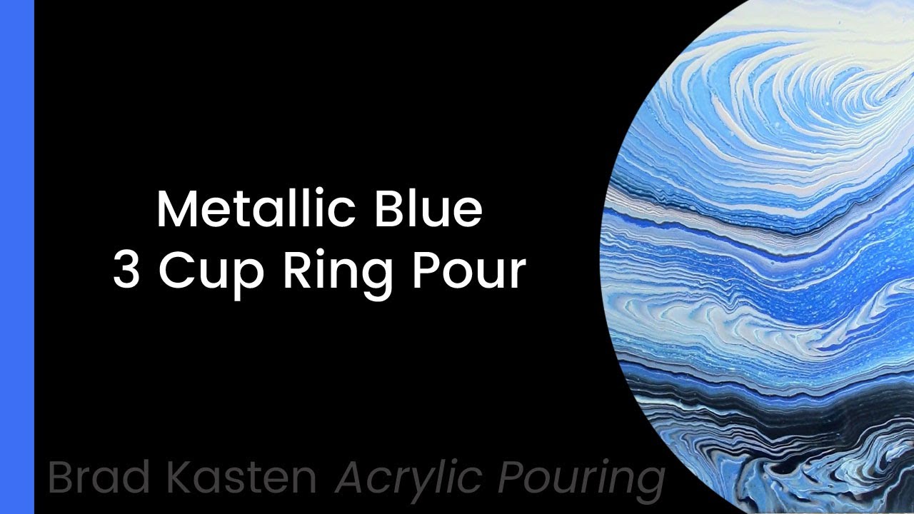 Multiple Tree Ring Pour - Metallic Blue and Silver Acrylic Pour