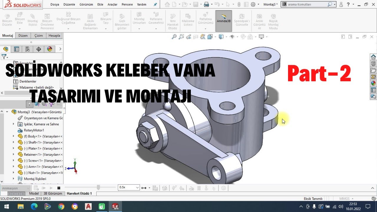 SOLİDWORKS KELEBEK VANA TASARIMI VE MONTAJI(Butterfly Assembly)  Part-2  Proje-6