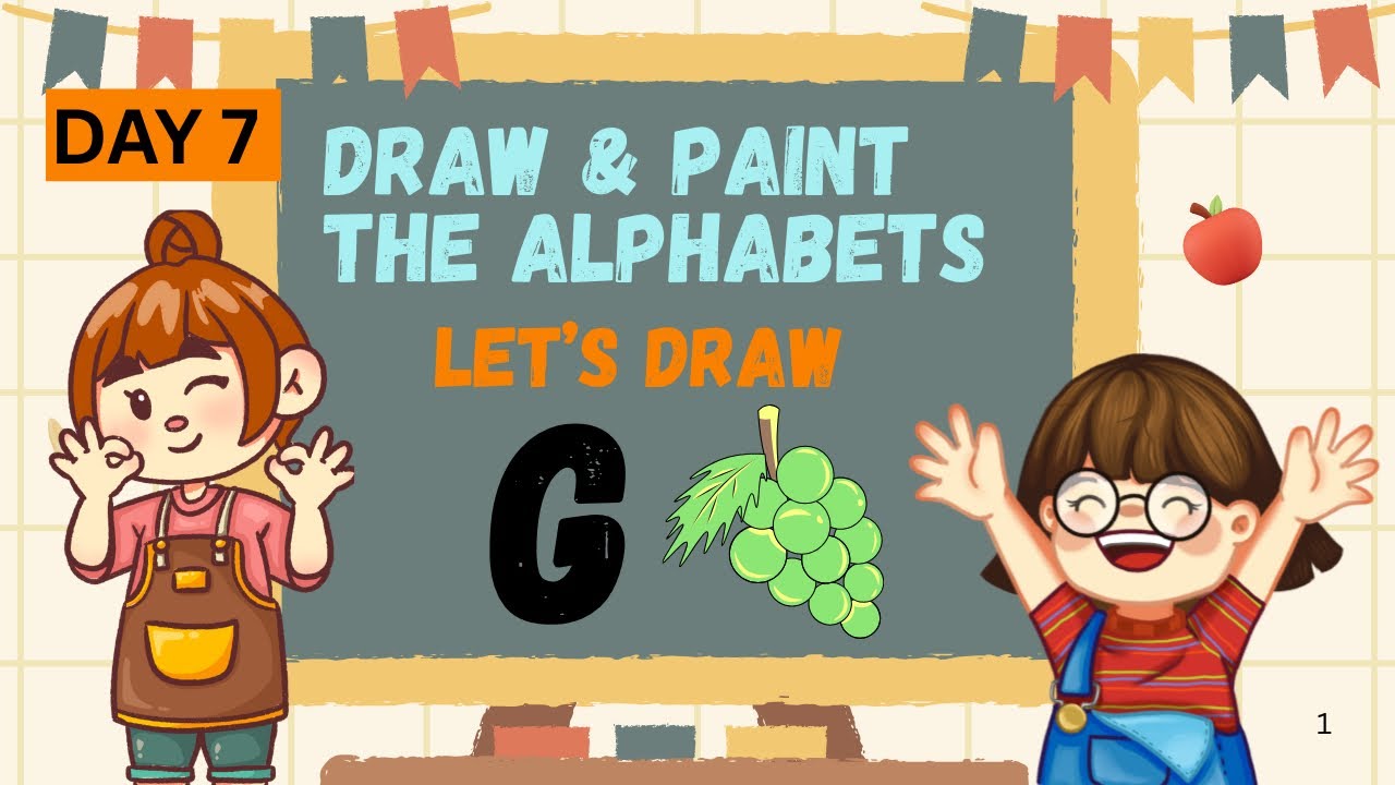 Day 7 How to draw and colour G alphabet | G for grapes | step by step #kids #alphabet #draw