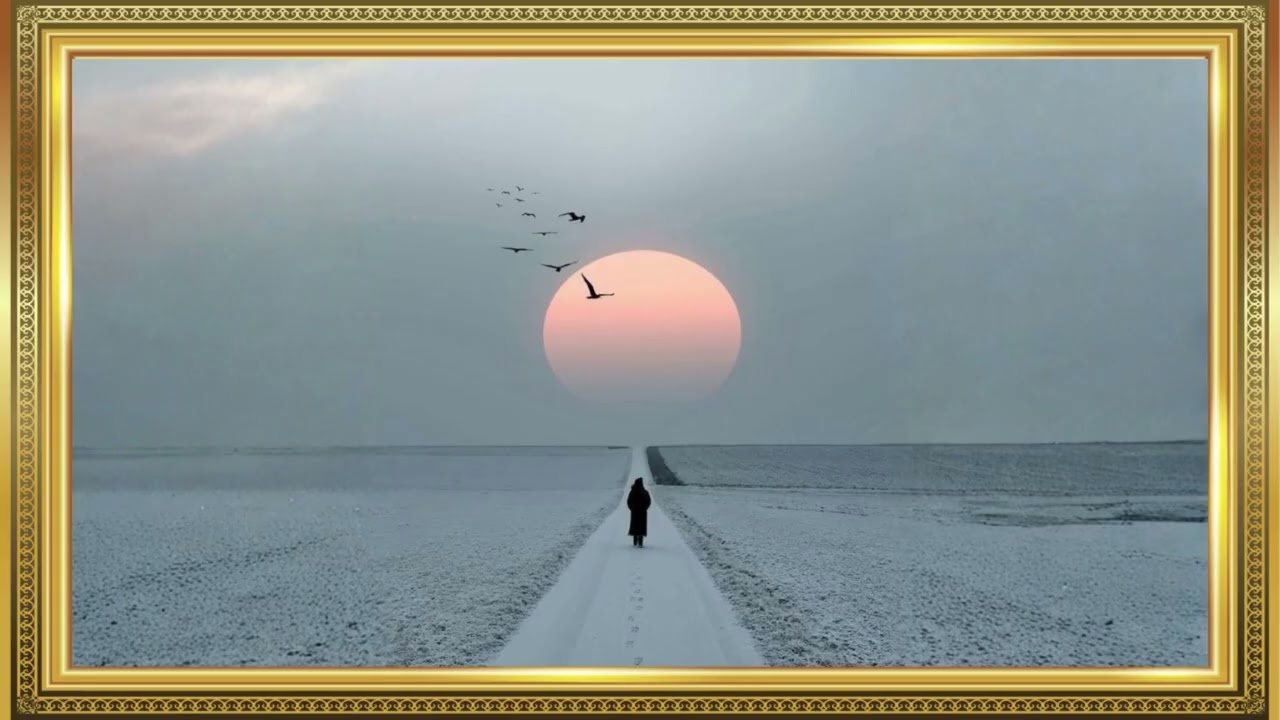 Cozy Winter Sunset  | 1 Paintings 2:30 Hours | Classic Frame TV Art 4K Screensaver | Snowy Sunset