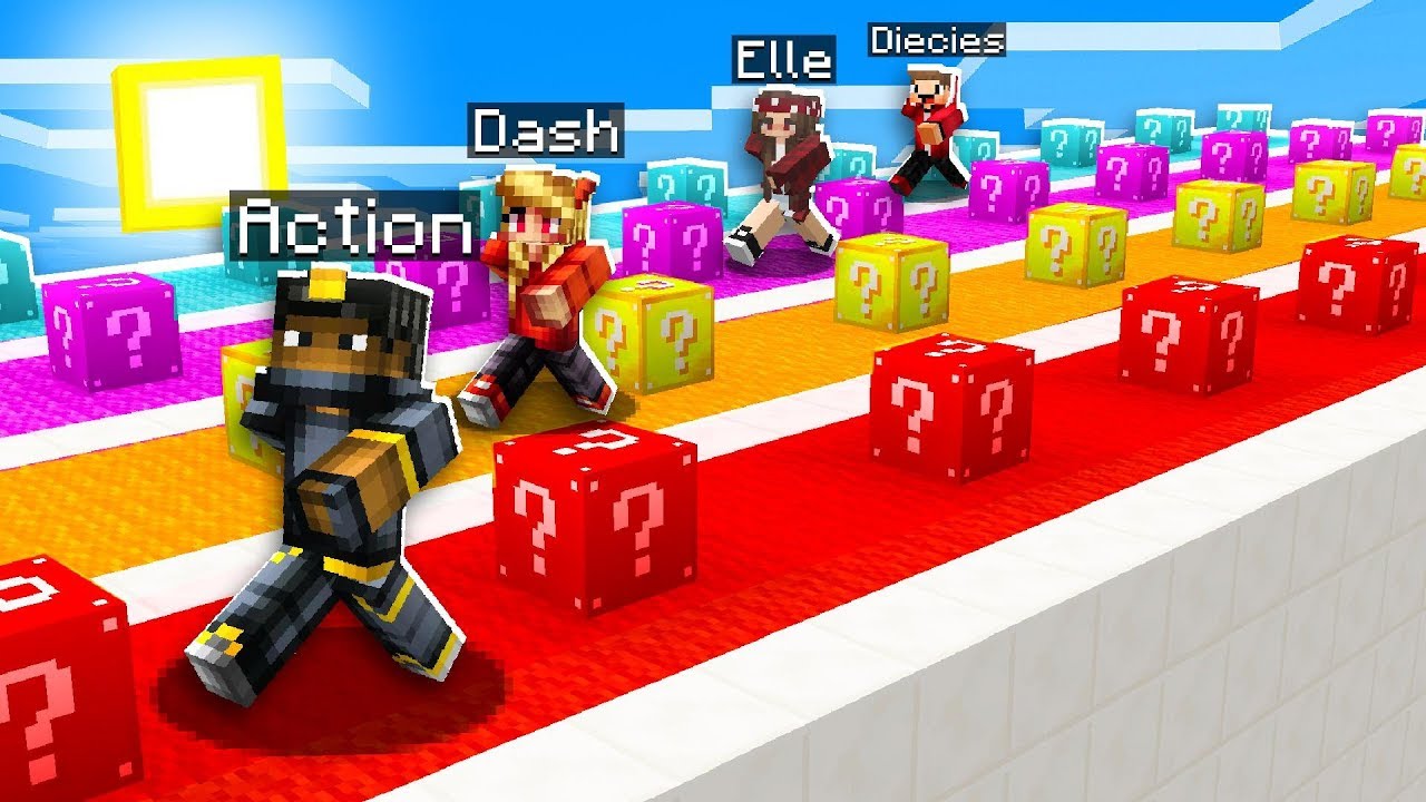 MINECRAFT 1v1v1v1 LUCKY BLOCK RACE WITH YOUTUBERS!
