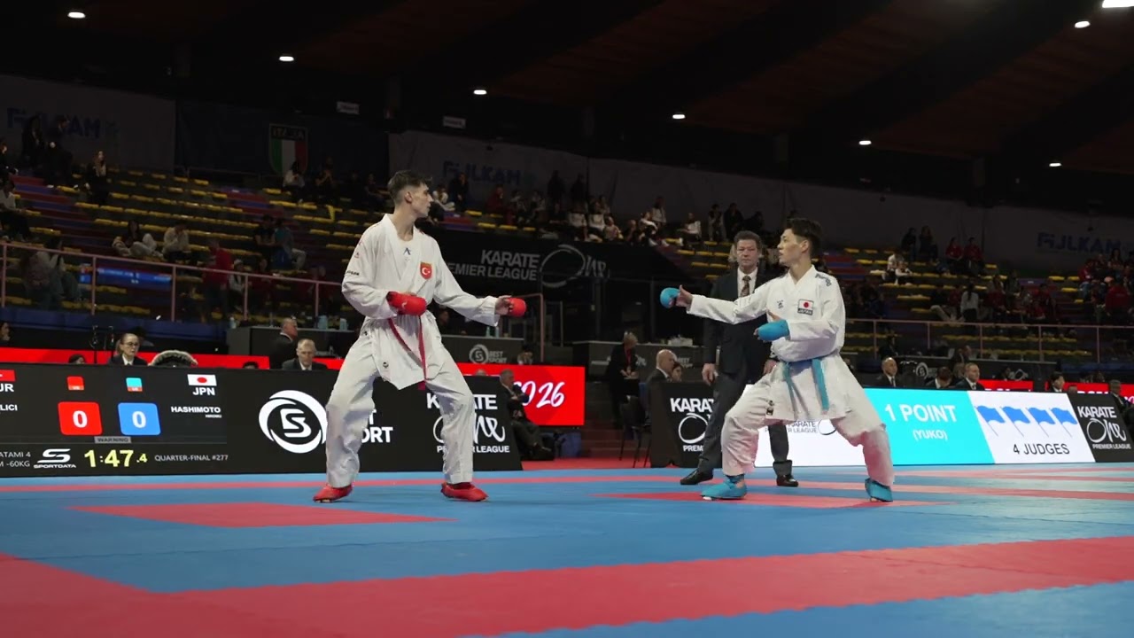 K1 Rome 2026: quarter final Kumite male -60kg with Mert Halici (TUR) facing Hiromu Hashimoto (JPN)