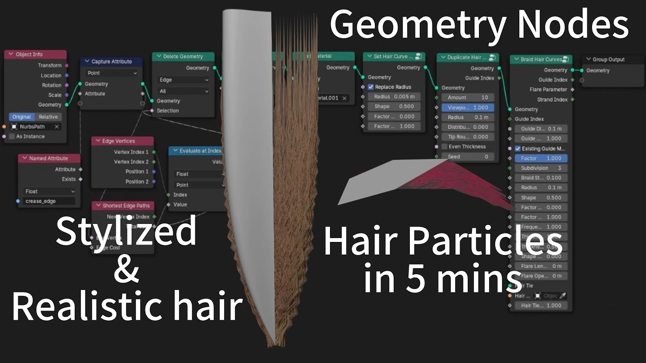 How to make hair from stylized to realistic using geometry node step by step (No addon) Blender 4.4