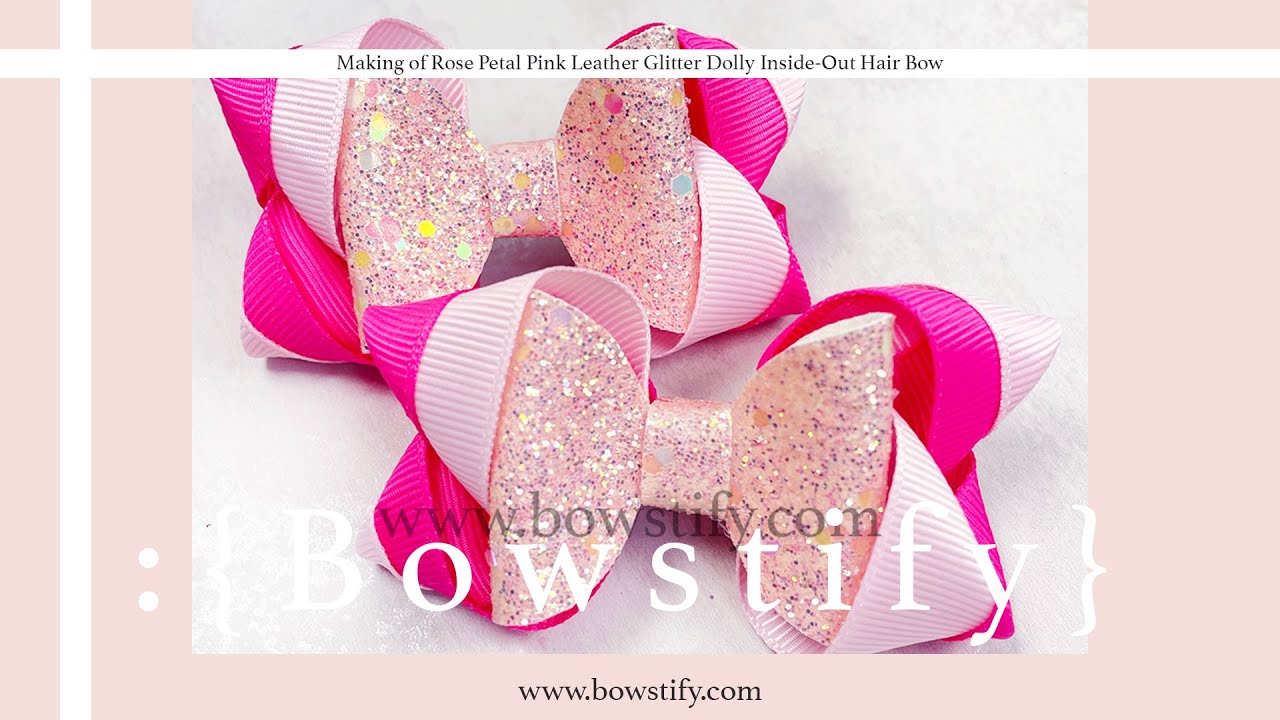 [Normal Speed] Rose Petal Pink Leather Glitter Dolly Inside Out Hair Bow | Handmade by Bowstify