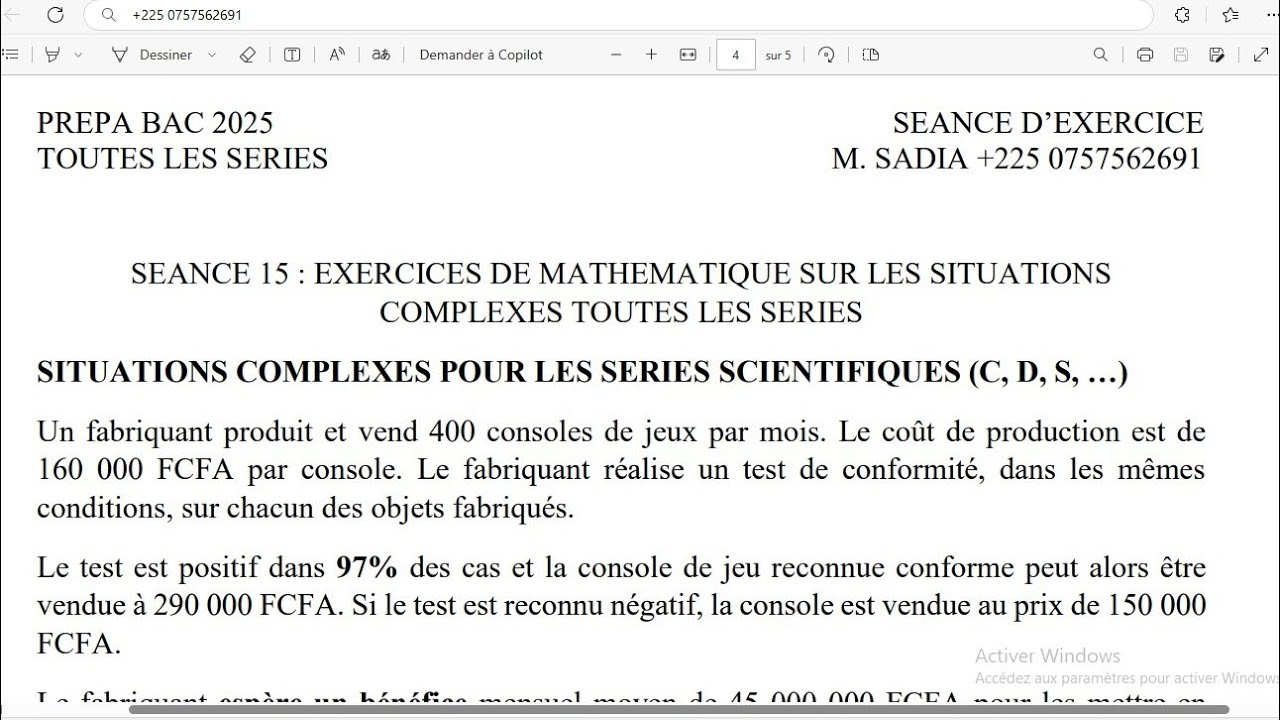 BAC 2025 MATHS : EXEMPLE DE SUJET DE SITUATION COMPLEXE