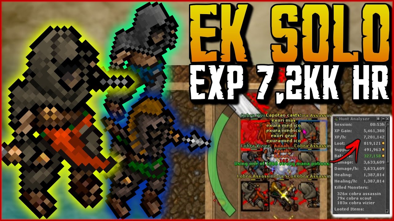 TIBIA - EK SOLO 600+ FULL EXP 7,2kk HR (Cobra Bastion Underground)