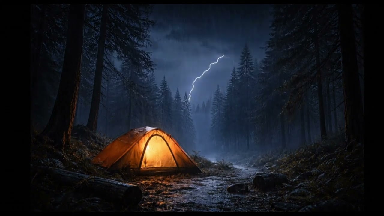 Shelter in the Storm ⛺ 1 Hour Rain, Thunder & Cozy Forest Ambience