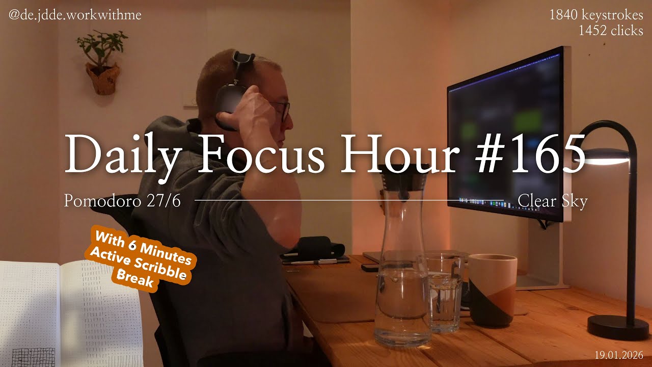 Daily Focus Hour | 2026-01-19T04:42:31 | Work With Me |Pomodoro 27/6| Cold Clear Day❄️ +Typing&Timer