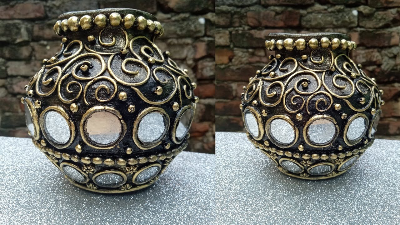 Pot decoration with shilpkar clay. Clay pot painting ideas. Easy pot painting. Shilpkar clay art .