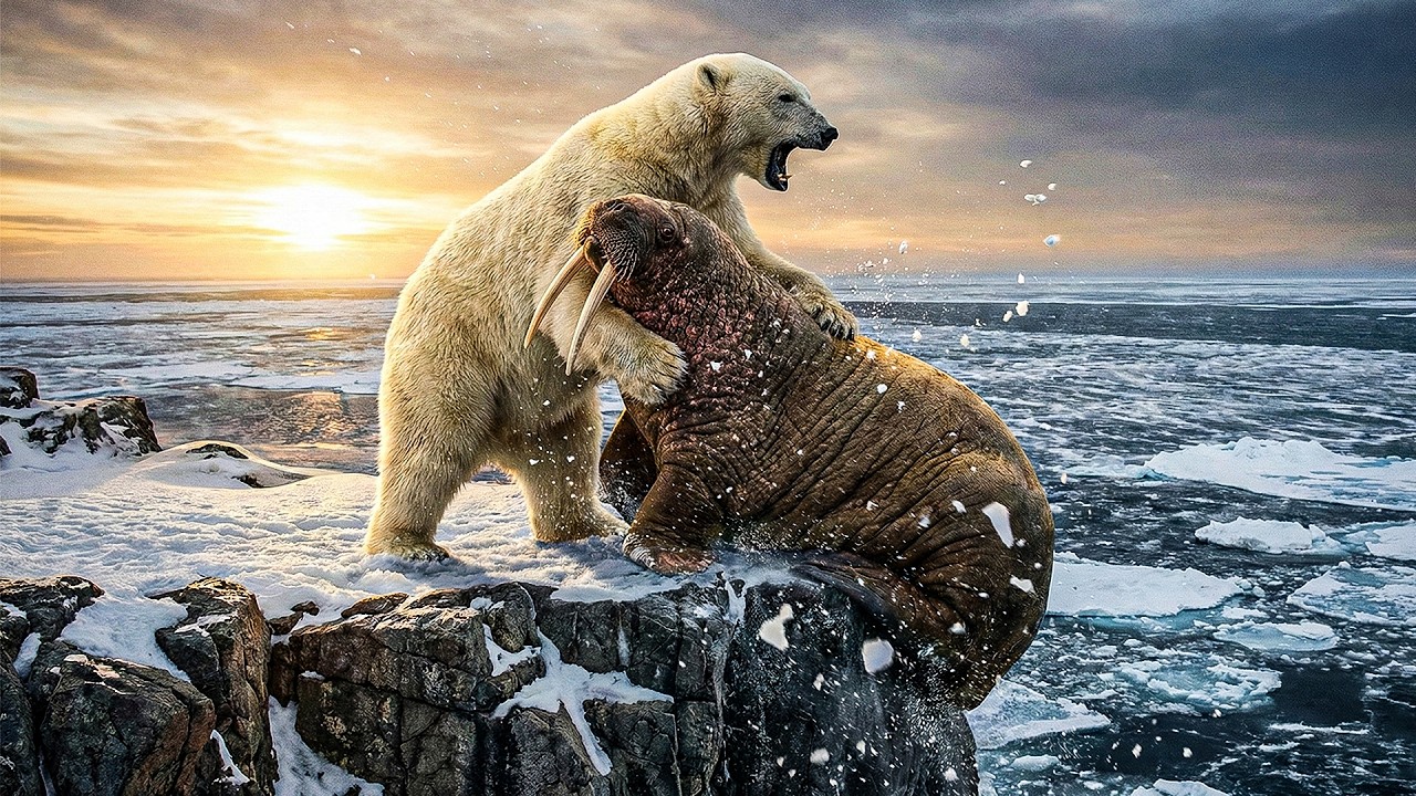 Polar Bear vs Walrus | Epic Arctic Cliff Battle | Cinematic Wildlife AI