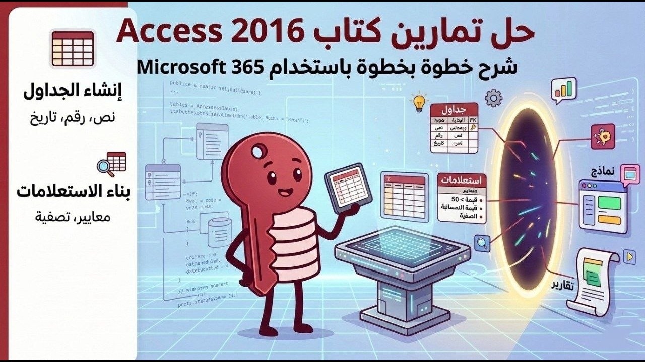 أكسيس | Access 2016 & M365 | حل تمارين الجداول والاستعلامات في الكتاب المقرر