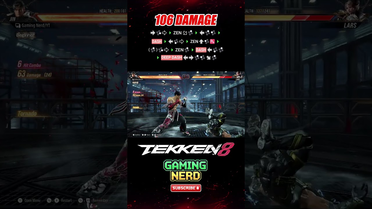106 DAMAGE | Jin Kazama Combo Tekken 8 Season 2 #tekken8 #shorts #youtubeshorts