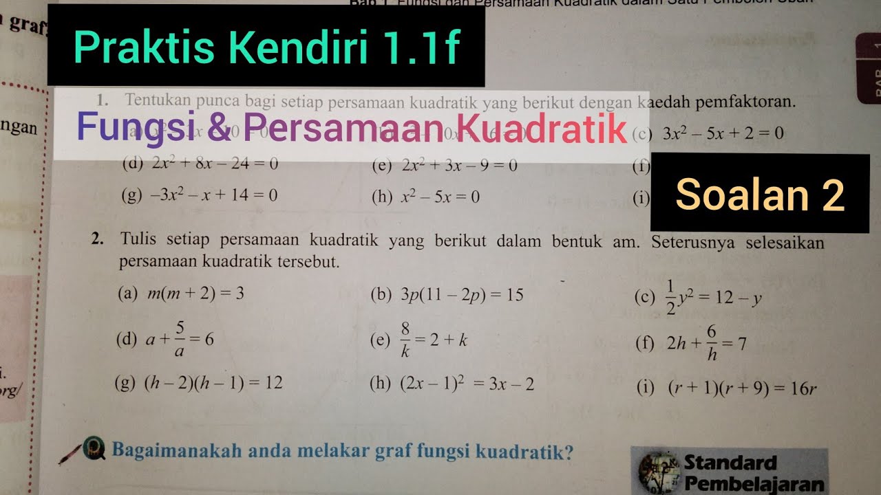 F4 C1 | MATEMATIK | FUNGSI & PERSAMAAN KUADRATIK |  PRAKTIS KENDIRI 1.1f | SOALAN 2 | BUKU TEKS KSSM