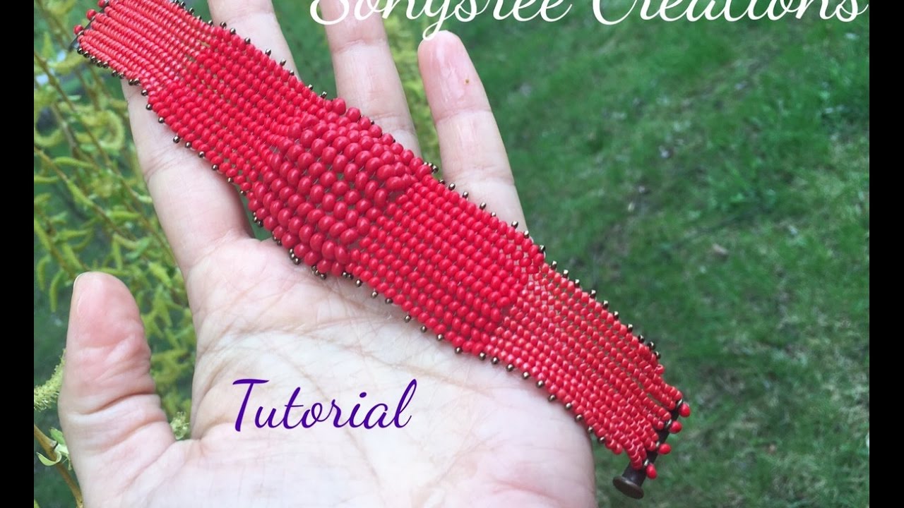 Herringbone bracelet with different size of seed beads