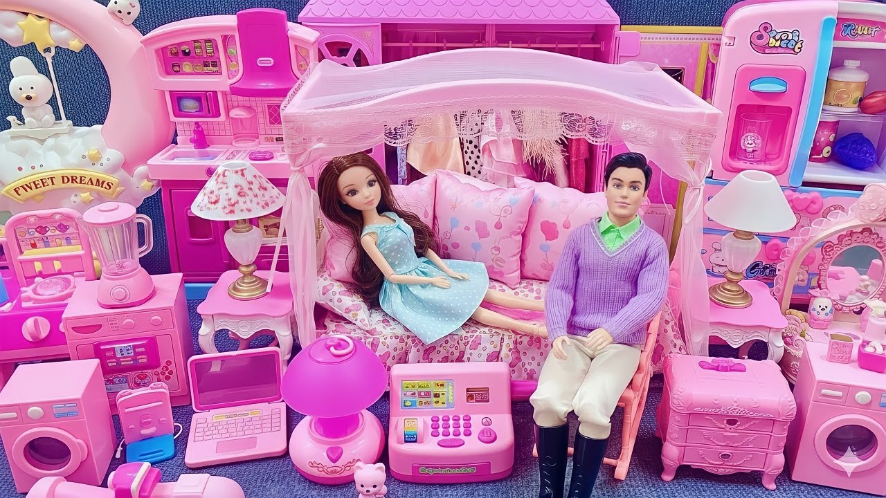 13 Minutes Satisfying with Unboxing Barbie Pink Wardrobe & Bedroom Collection Toys Review｜ASMR
