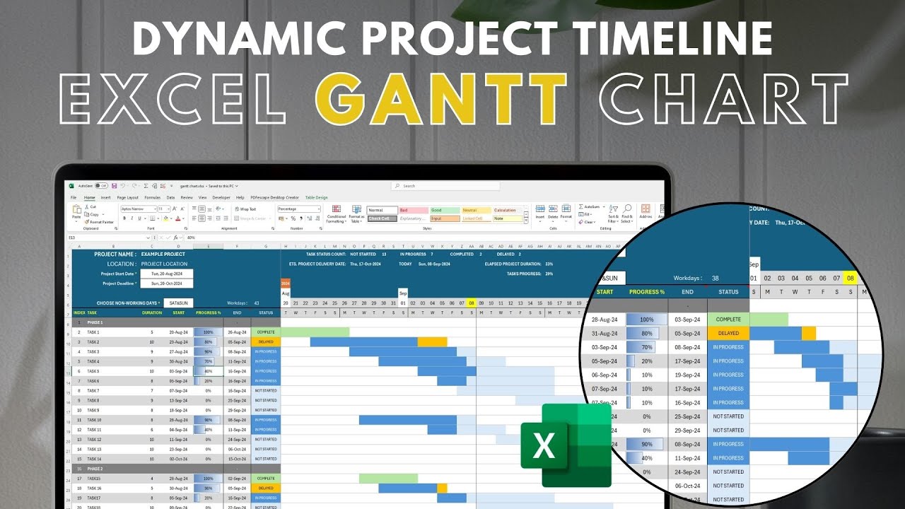 Project Timeline Gantt Chart Excel Tool Tutorial