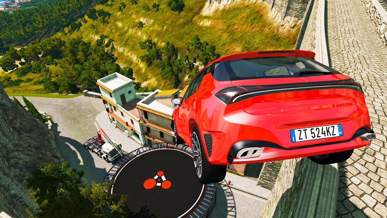 Giant Car Trampoline Destruction #2 | BeamNG DRIVE