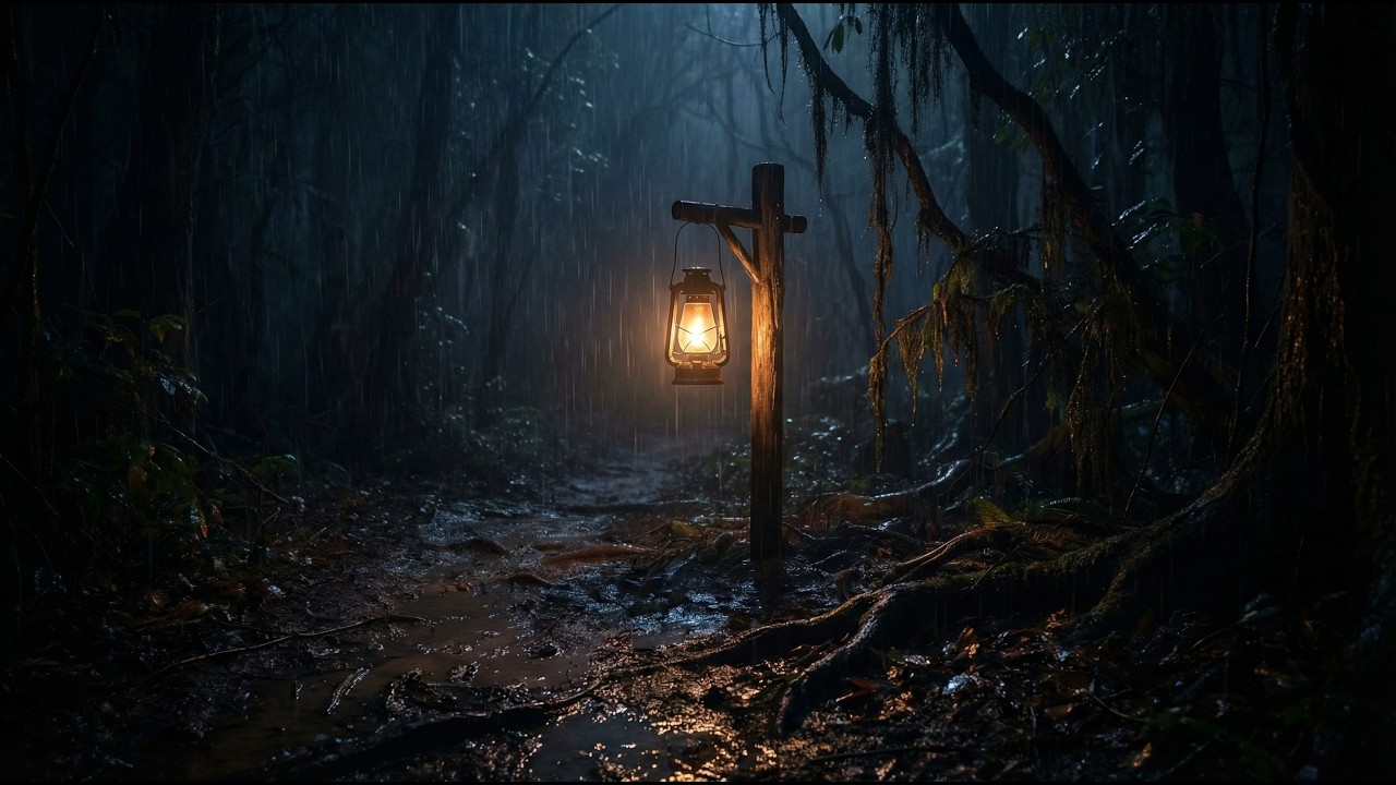 Midnight Rainstorm in a Dark Forest for Deep Sleep (Dark Screen)