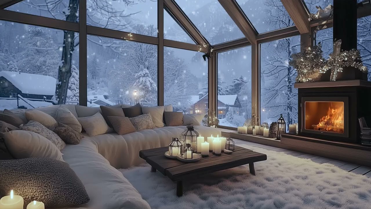 A Quiet Night Under Falling Snow | Slow Piano Echoes Through a Winter Room