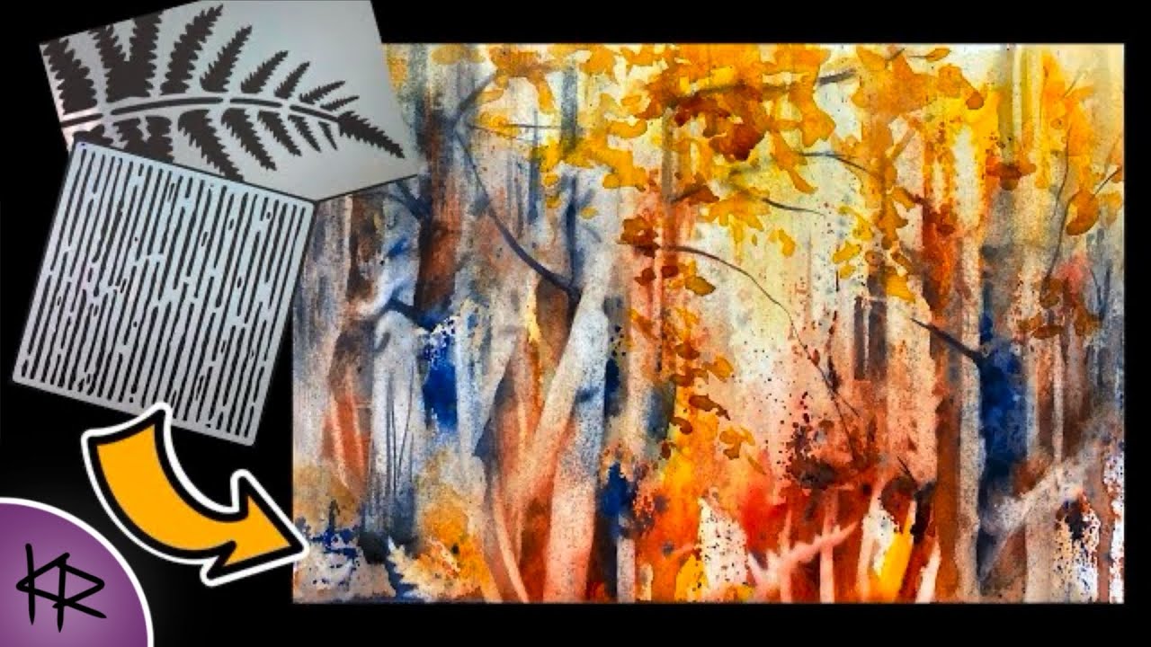 V2 Reverse Stenciling WATERCOLOR // Forest Series // intuitive abstract landscape // Real Time