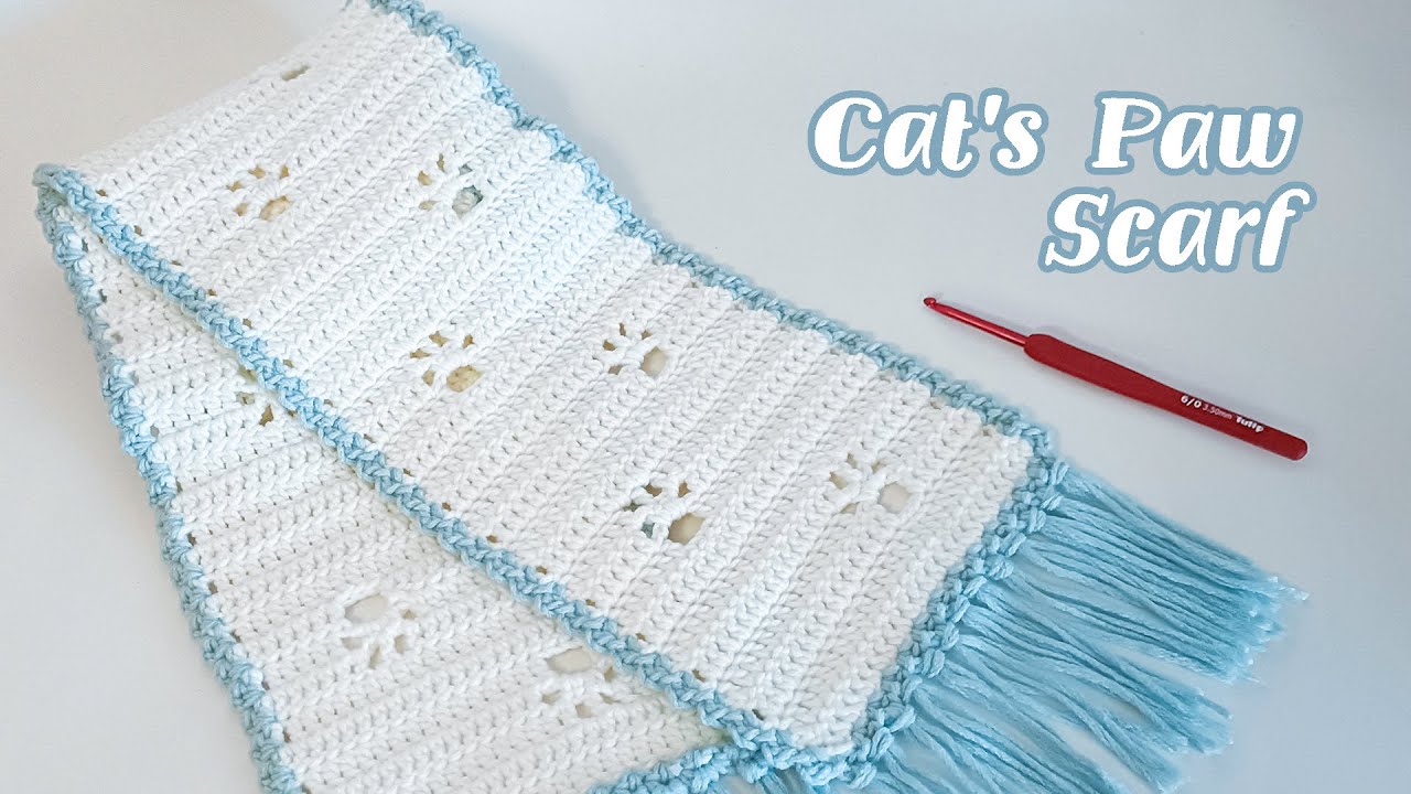 😽Как связать крючком шарф «кошачья лапка»: урок для начинающих🧶